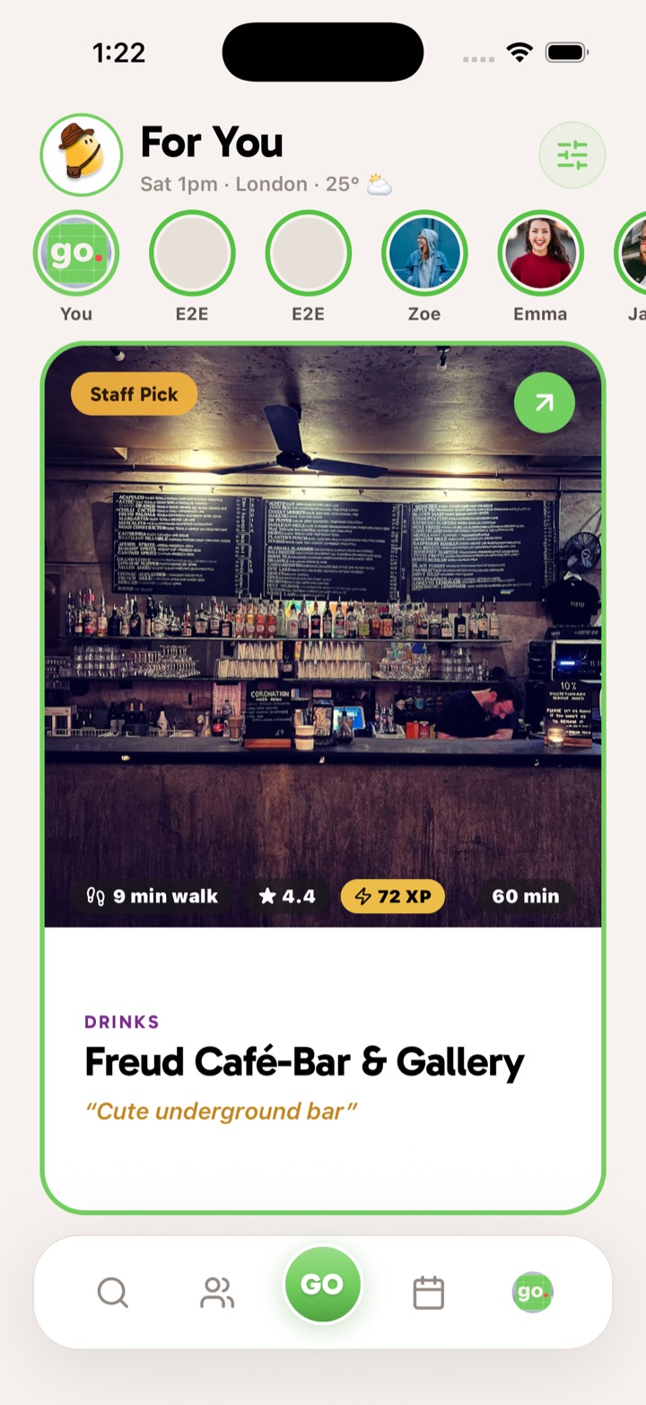 The For You deck showing a staff pick nine minutes away