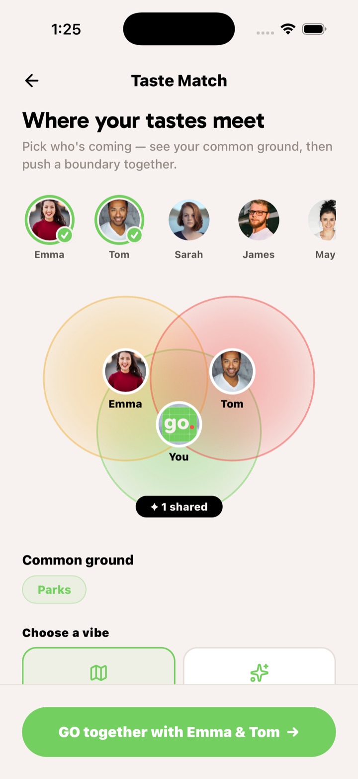 Taste Match shows where your taste overlaps with two friends